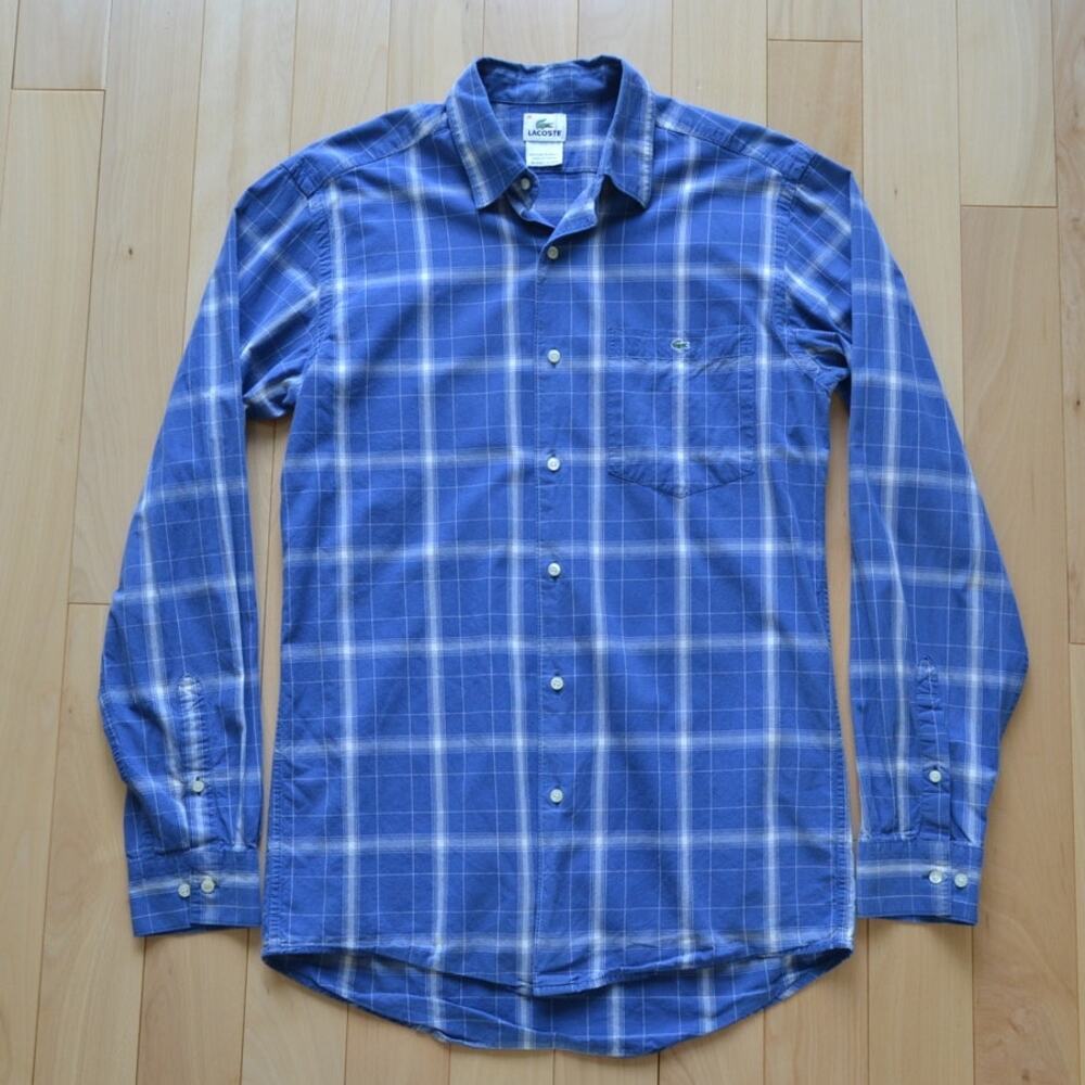 Lacoste Button Down Shirt Blue Plaid Size 38